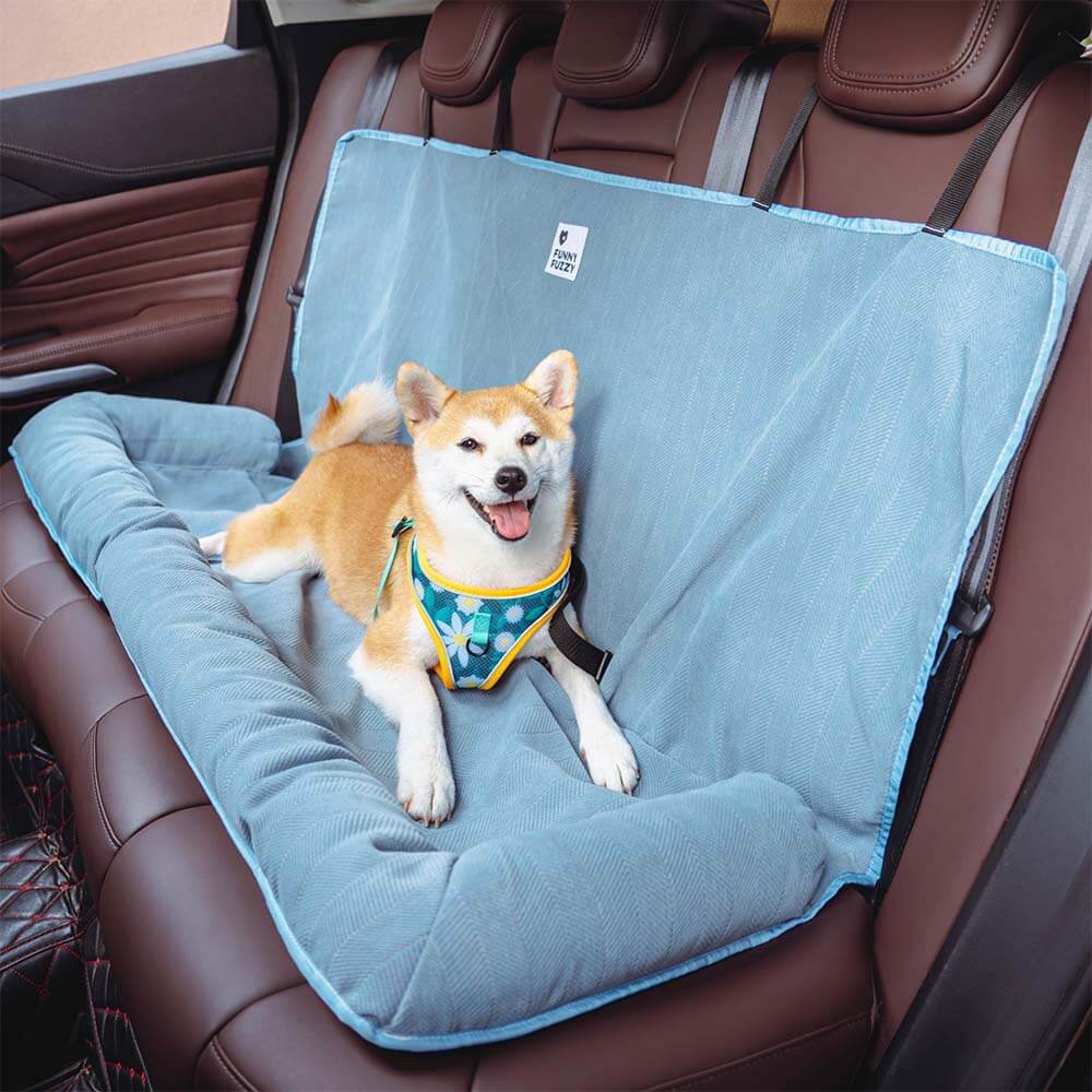 Dog Bed Car Seat, Herringbone Lake Blue - Standard