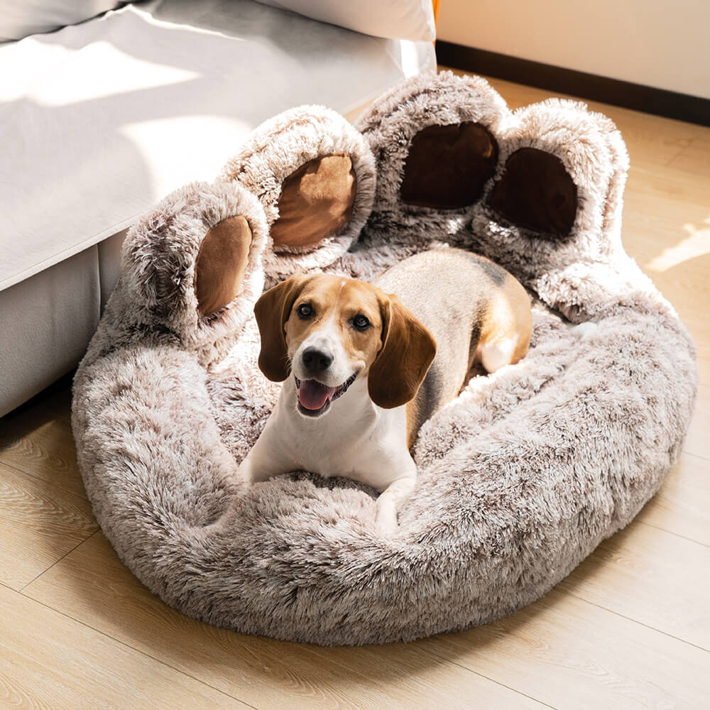 Large Round Dog Bed - Fuzzy Paw, Brown - S