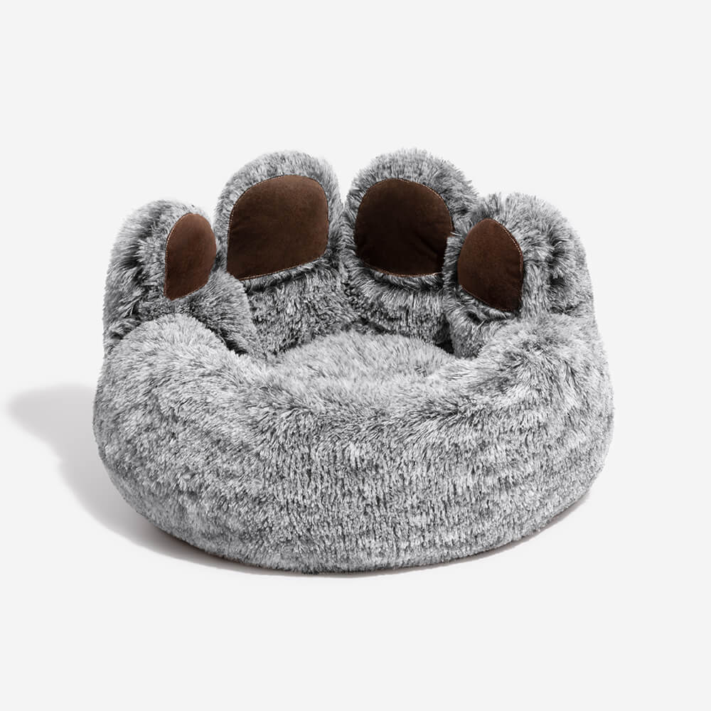 Large Round Dog Bed - Fuzzy Paw, Grey - M