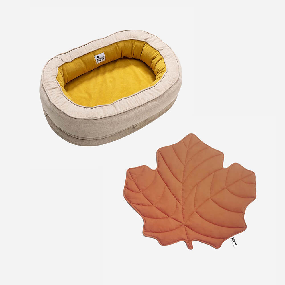 Leaf Shape Dog Blanket With Donut Dog Bed Luxury Dog Gifts, Yellow - Red - M