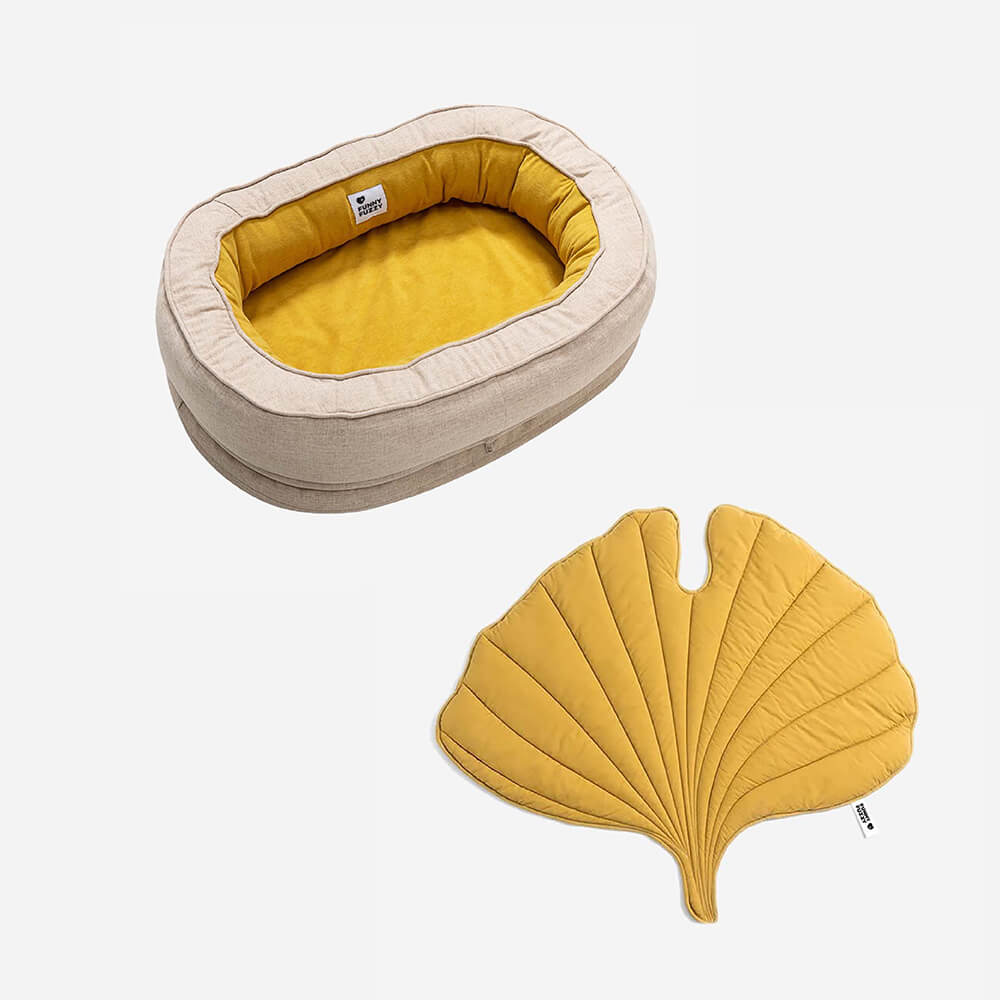 Leaf Shape Dog Blanket With Donut Dog Bed Luxury Dog Gifts, Yellow - Yellow - L