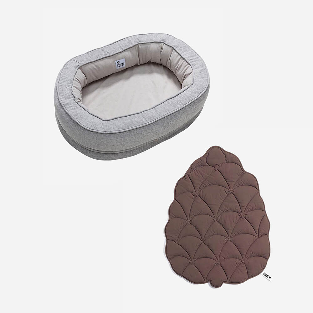 Leaf Shape Dog Blanket With Donut Dog Bed Luxury Dog Gifts, Grey - Brown - M