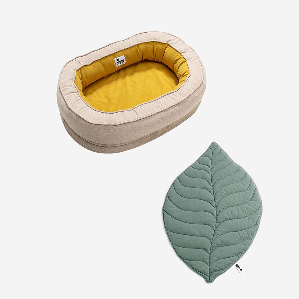 Leaf Shape Dog Blanket With Donut Dog Bed Luxury Dog Gifts, Yellow - Green - L