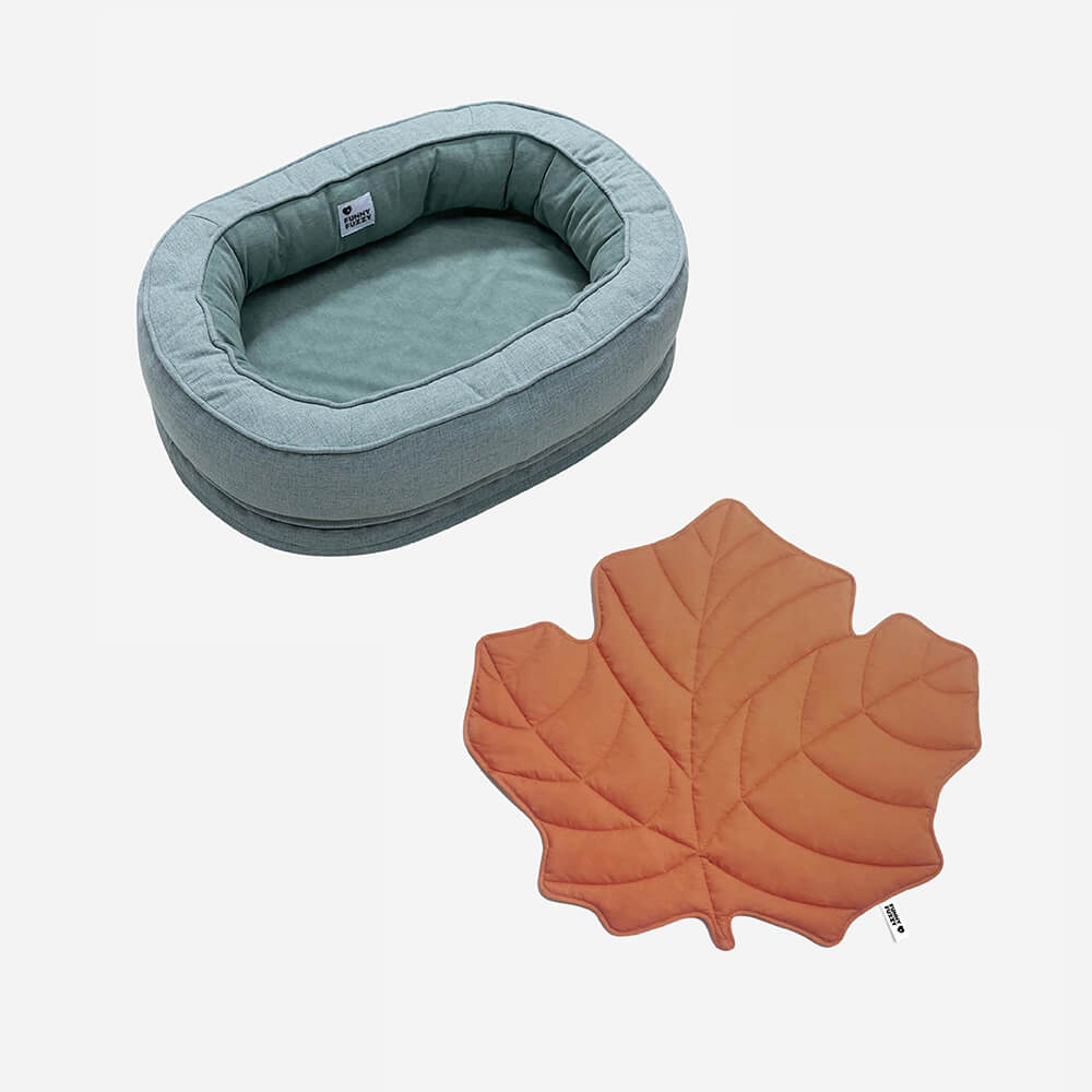 Leaf Shape Dog Blanket With Donut Dog Bed Luxury Dog Gifts, Green - Red - M
