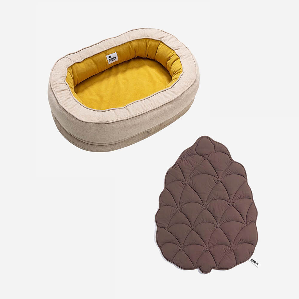Leaf Shape Dog Blanket With Donut Dog Bed Luxury Dog Gifts, Yellow - Brown - M
