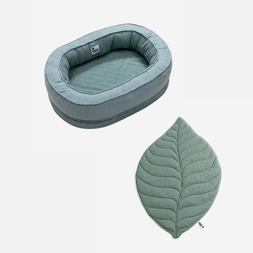 Leaf Shape Dog Blanket With Donut Dog Bed Luxury Dog Gifts, Green - Green - L