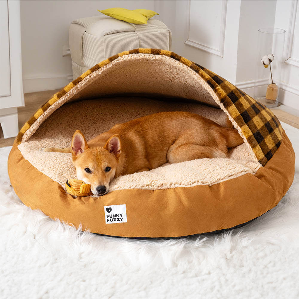 Round Canopy Dream Hideaway Dog Bed Pet Nest Bed, Brown - S