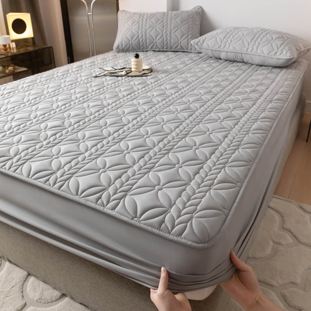 Woven Quilted Waterproof Antibacterial Quilted Sheet Mattress Cover, Gray - Pillowcase(2 pcs)