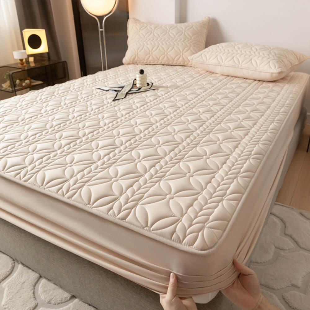 Woven Quilted Waterproof Antibacterial Quilted Sheet Mattress Cover, Khaki - Pillowcase(2 pcs)