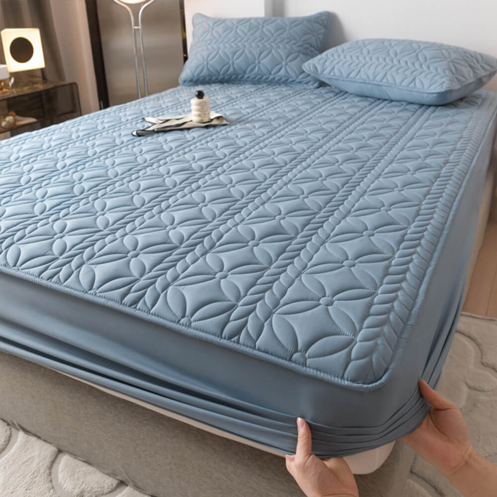 Woven Quilted Waterproof Antibacterial Quilted Sheet Mattress Cover, Blue - Pillowcase(2 pcs)