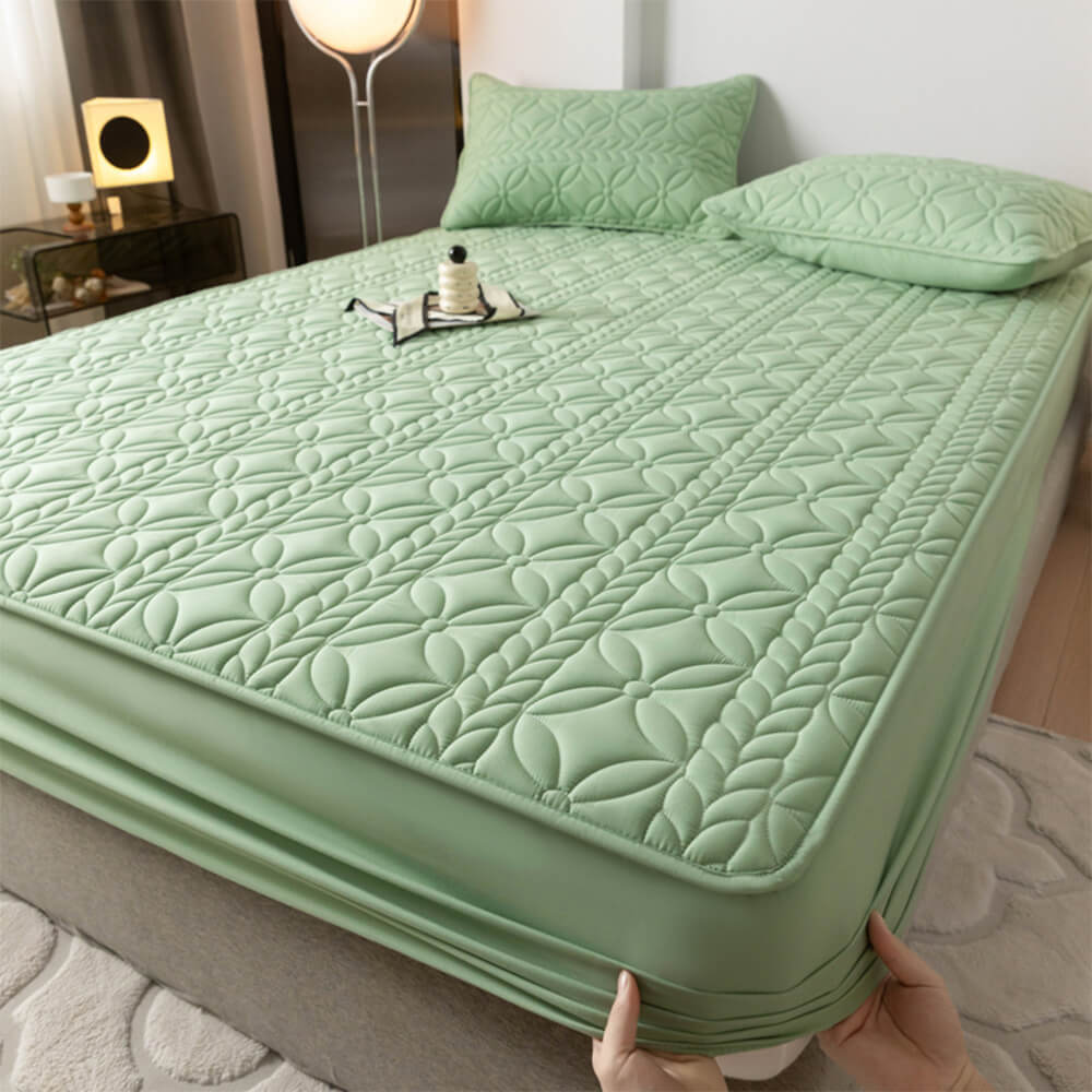 Woven Quilted Waterproof Antibacterial Quilted Sheet Mattress Cover, Green - Pillowcase(2 pcs)