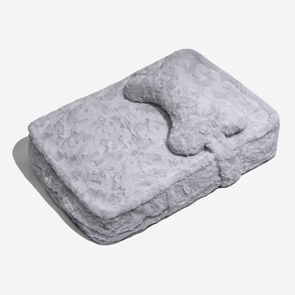 Warming Fluffy Bone Cloud Shape Calming Dog Bed, Square Grey - L