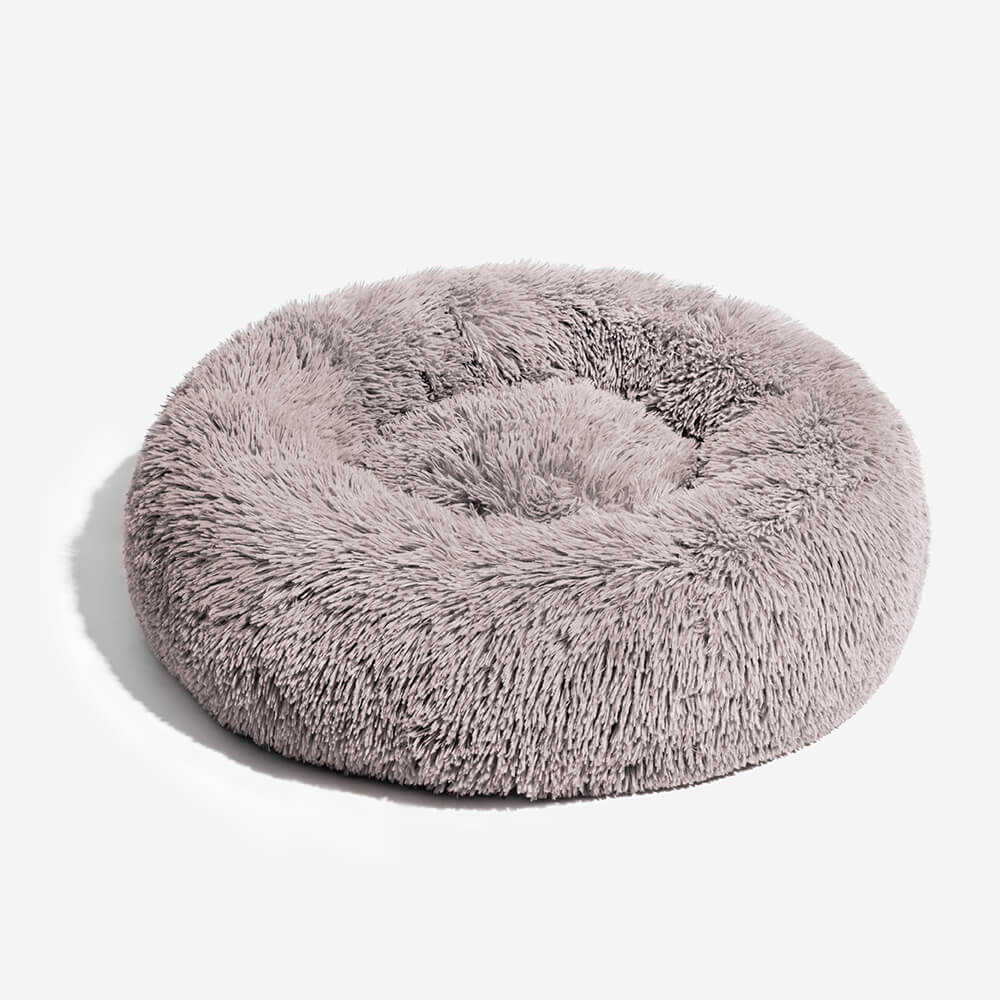 Fuzzy Round Fluffy Dog Bed, Brown - XS