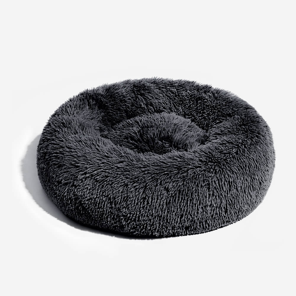 Fuzzy Round Fluffy Dog Bed, Charcoal Grey - XL