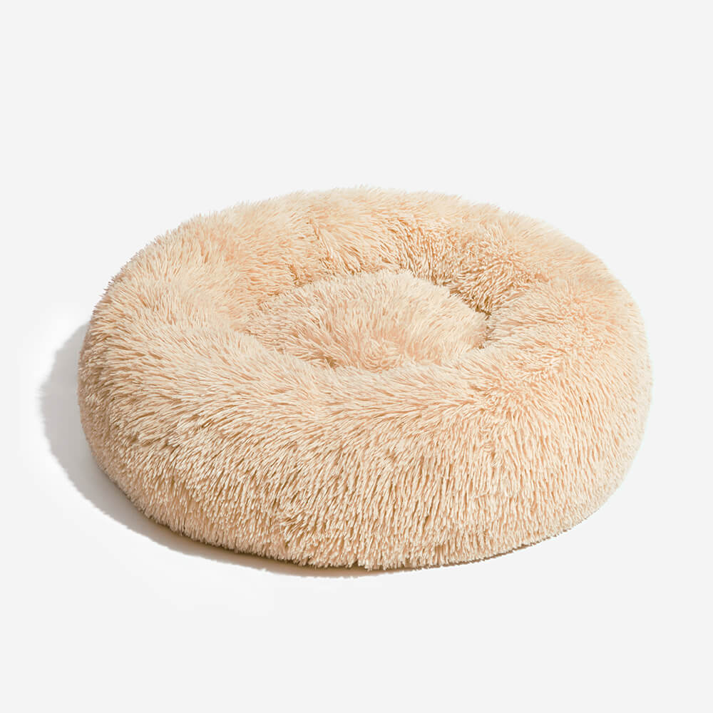 Fuzzy Round Fluffy Dog Bed, Apricot - L