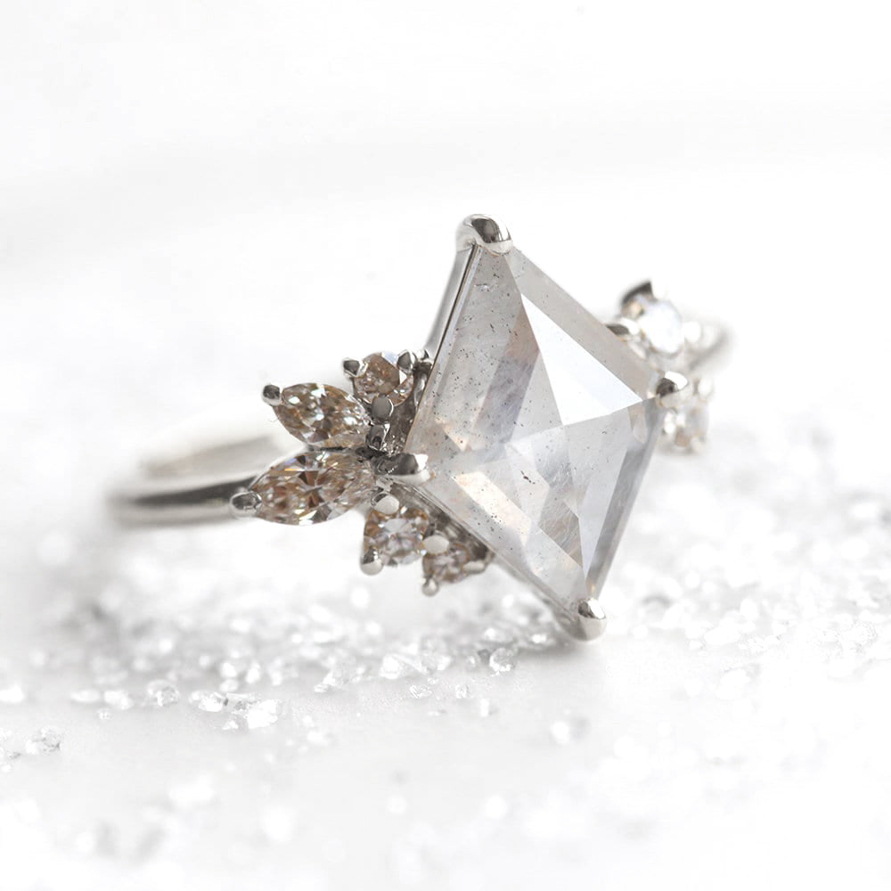 GEMMA RHOMBUS SALT AND PEPPER DIAMOND RING - 14k white gold