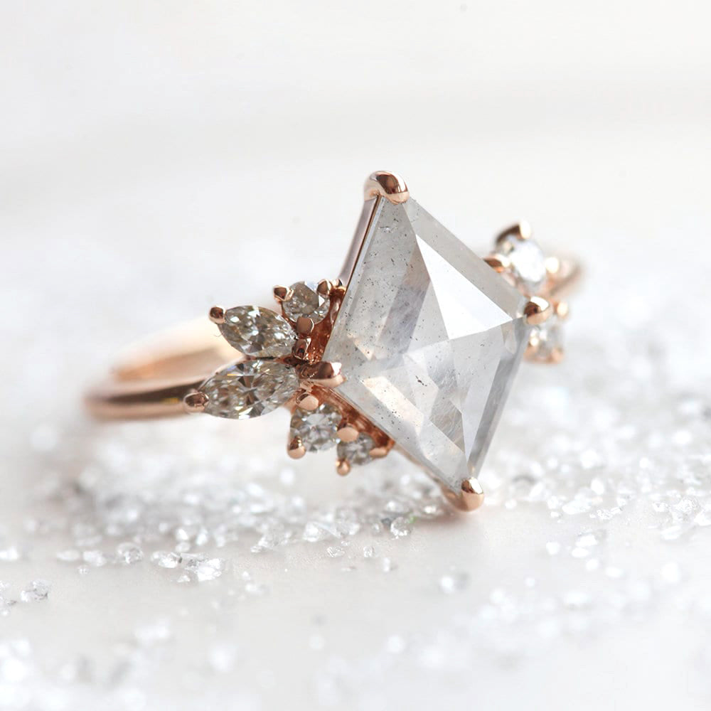 GEMMA RHOMBUS SALT AND PEPPER DIAMOND RING - 14k rose gold