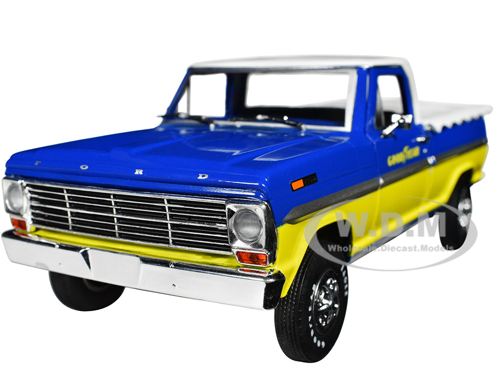 1969 Ford F-100 Pickup Truck Blue and Yellow with White Top and Bed Cover "Goodyear Tires" "Running on Empty" Series 6 1-24 Diecast Model Car by Gree