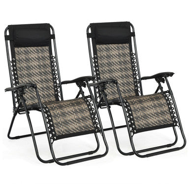 Zero Gravity Rattan Folding Lounge Chairs (Set of 2) - Mix Grey
