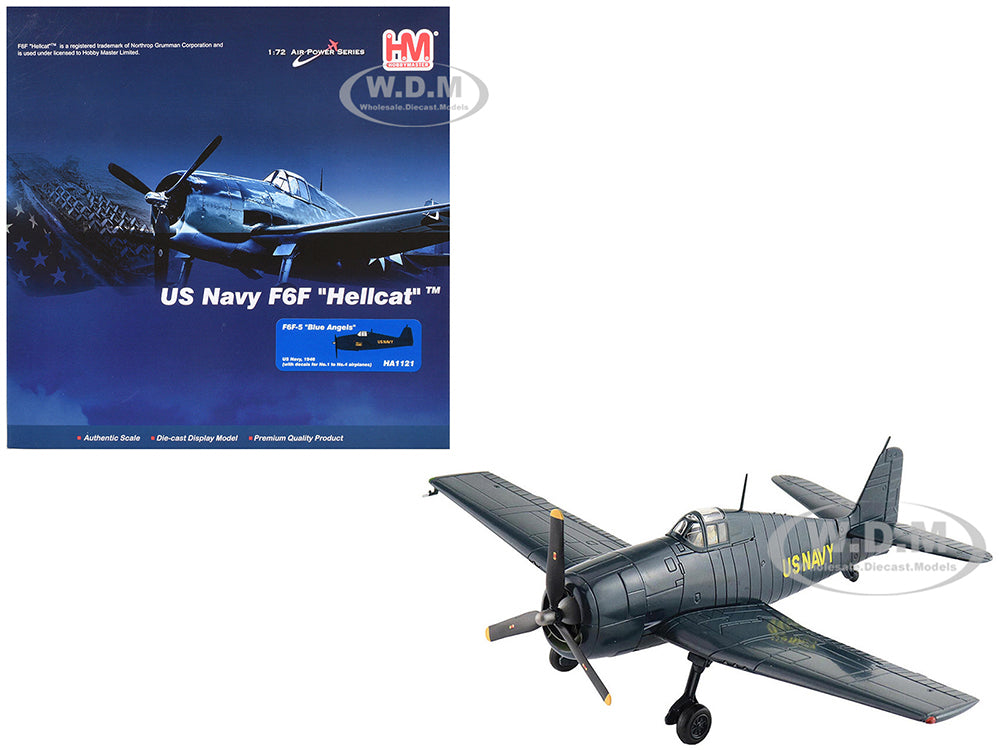 Grumman F6F-5 Hellcat Fighter Aircraft "Blue Angels 1-4 Decals" (1946) United States Navy "Air Power Series" 1-72 Diecast Model by Hobby Master