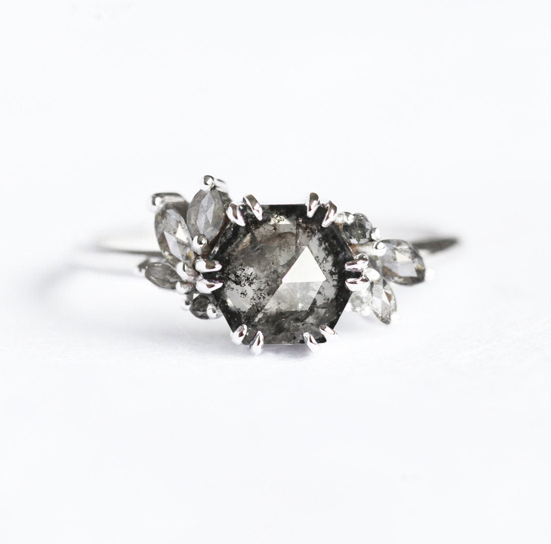 HEXAGON SALT & PEPPER DIAMONDÂ RING - 14k rose gold