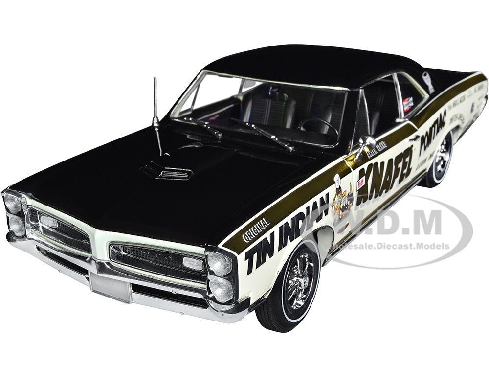 1966 Pontiac GTO Black and Cream with Gold Stripes "Tin Indian - Knafel Pontiac Akron Ohio" Driven by Larry Doc Dixon 1-18 Diecast Model Car by Highw