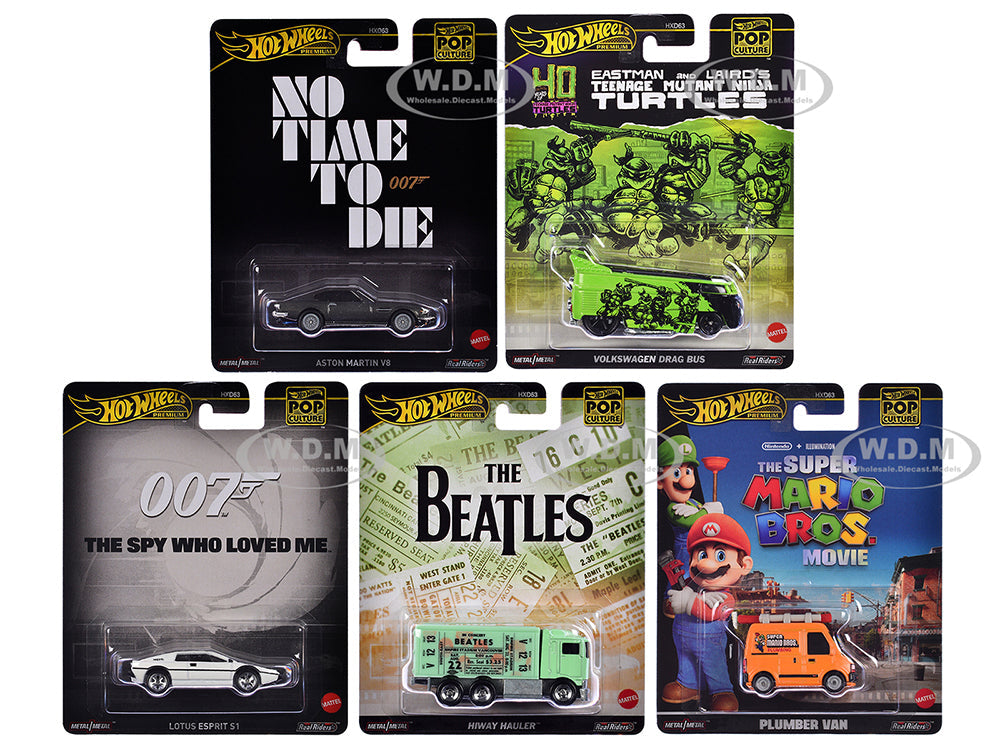 "Pop Culture 2024" 5 piece Set D "Premium Series" Diecast Model Cars by Hot Wheels