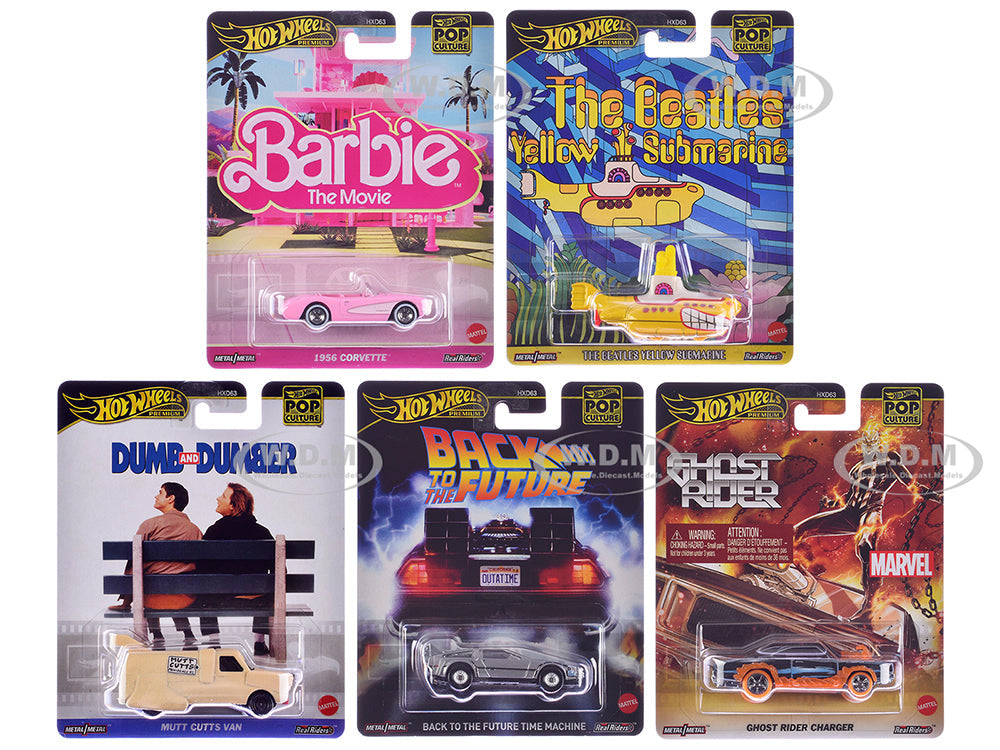 "Pop Culture 2025" 5 piece Set H "Premium Series" Diecast Model Cars by Hot Wheels
