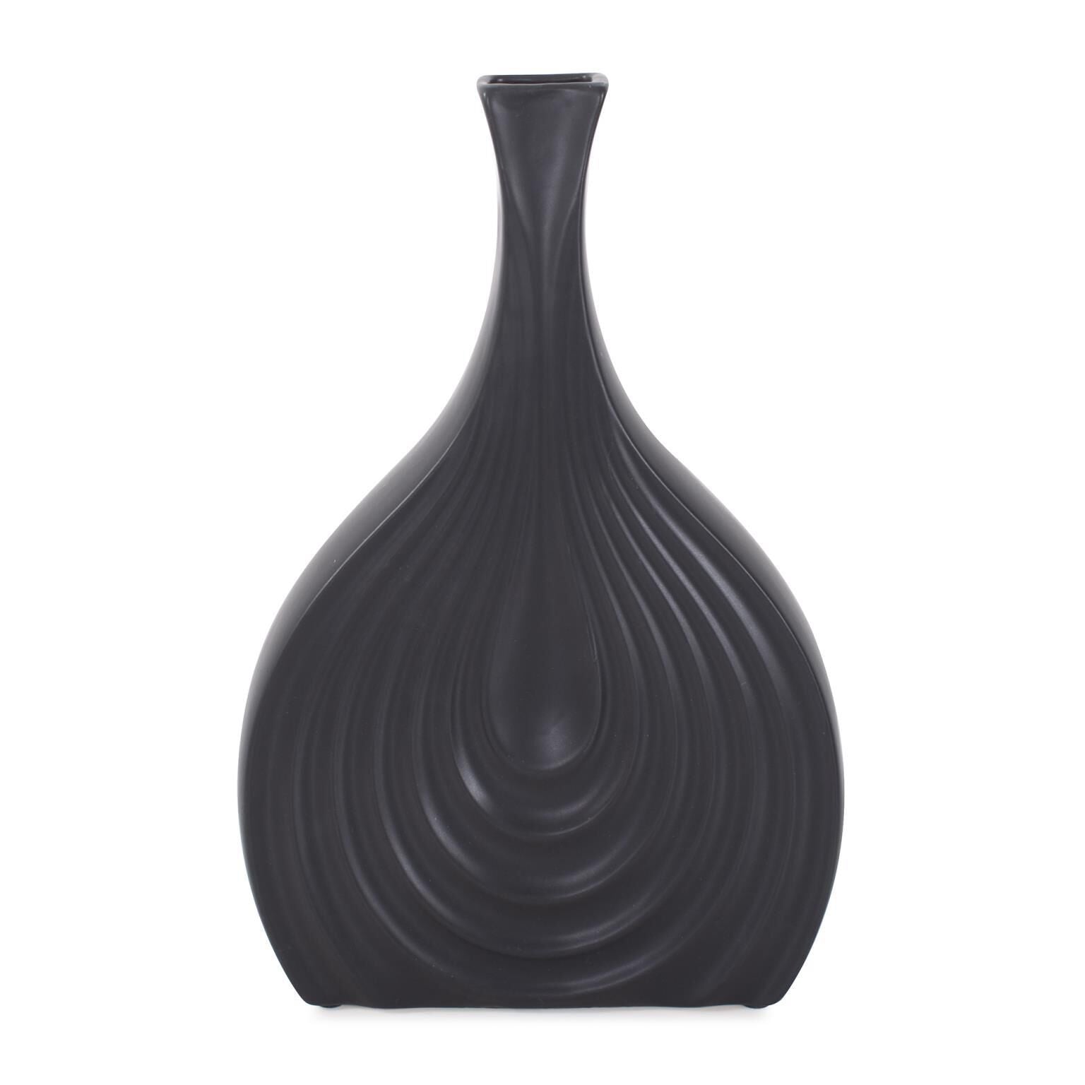 Howard Elliott Collection Black Onion Tapered Low Ceramic Vase-Urn Black Onion Tapered Low Ceramic - 34278 - Modern Contemporary