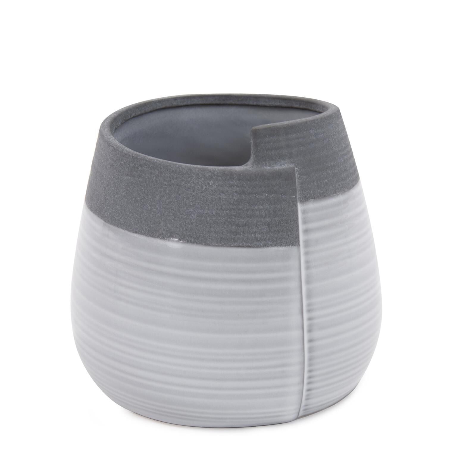 Howard Elliott Collection Rolled Two Tone Gray Vase, Small Vase-Urn Rolled - 42059 - Transitional