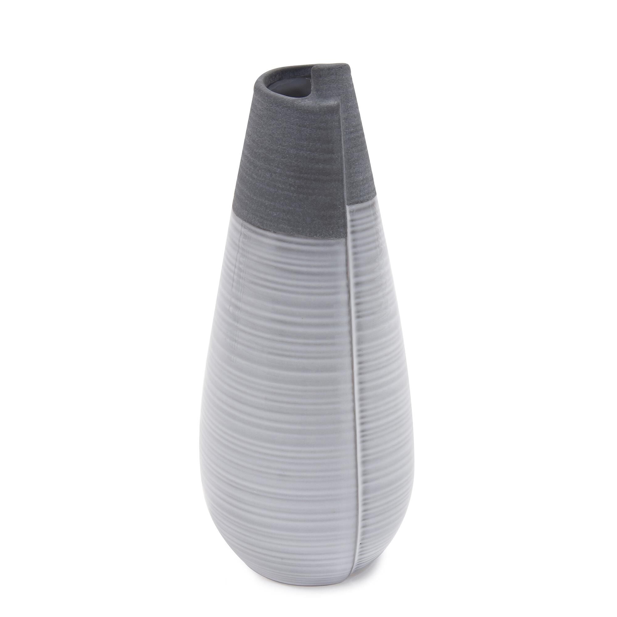 Howard Elliott Collection Rolled Two Tone Gray Vase, Medium Vase-Urn Rolled - 42060 - Transitional
