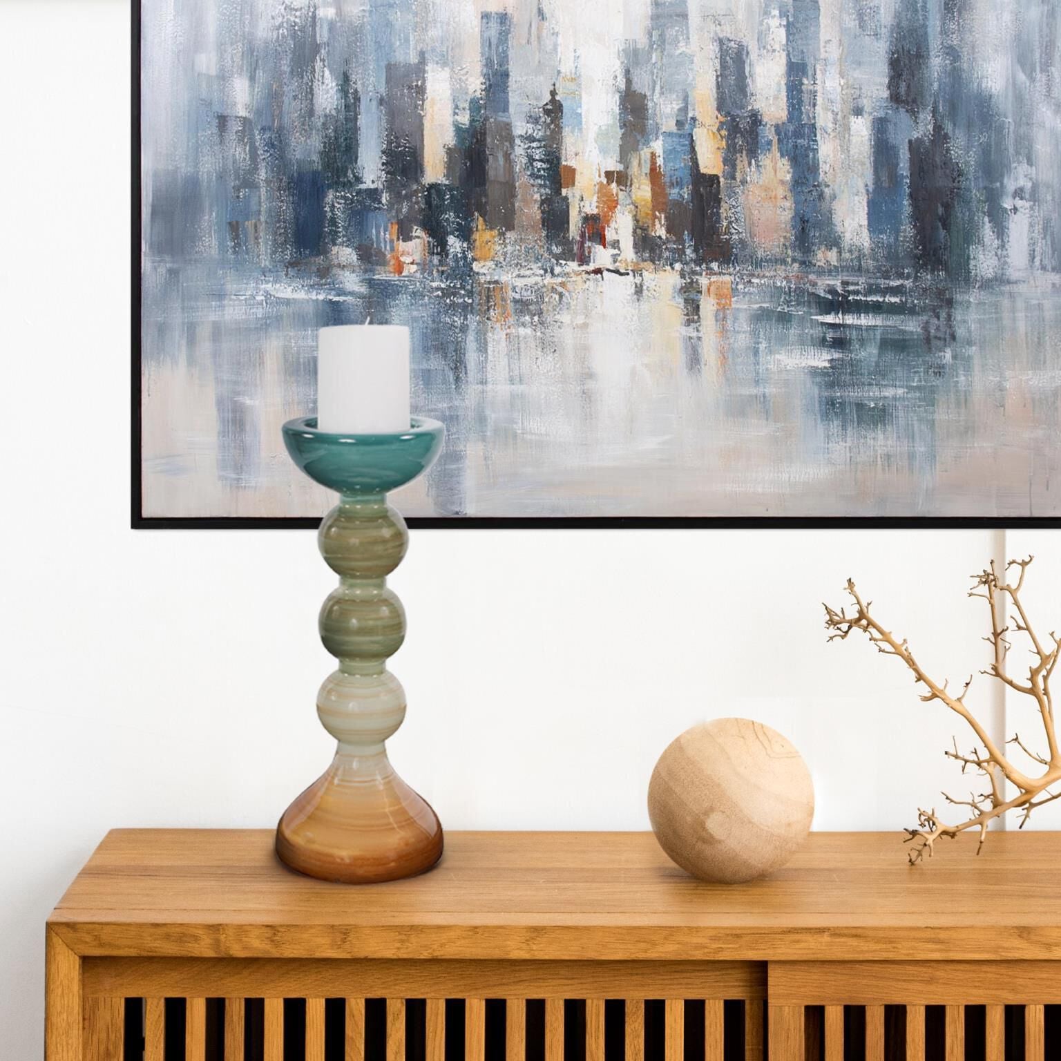 Howard Elliott Collection The Capri Stripe Candle Holder The Capri Stripe - 51421 - Modern Contemporary