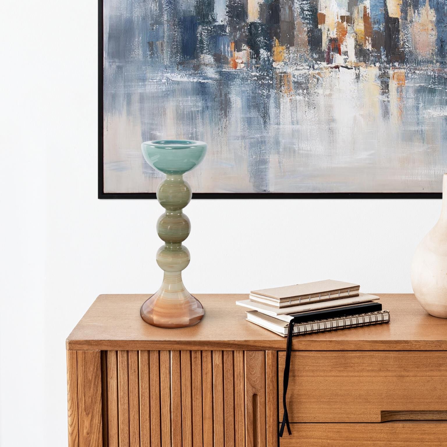 Howard Elliott Collection The Capri Stripe Candle Holder The Capri Stripe - 51422 - Modern Contemporary