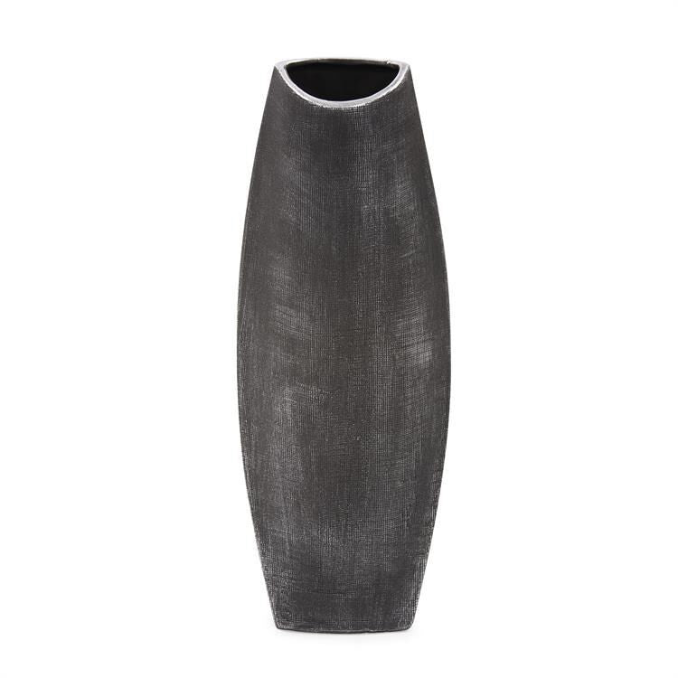 Howard Elliott Collection Textured Black Free Formed Ceramic Vase, Tall Vase-Urn Free Formed - 89123 - Transitional