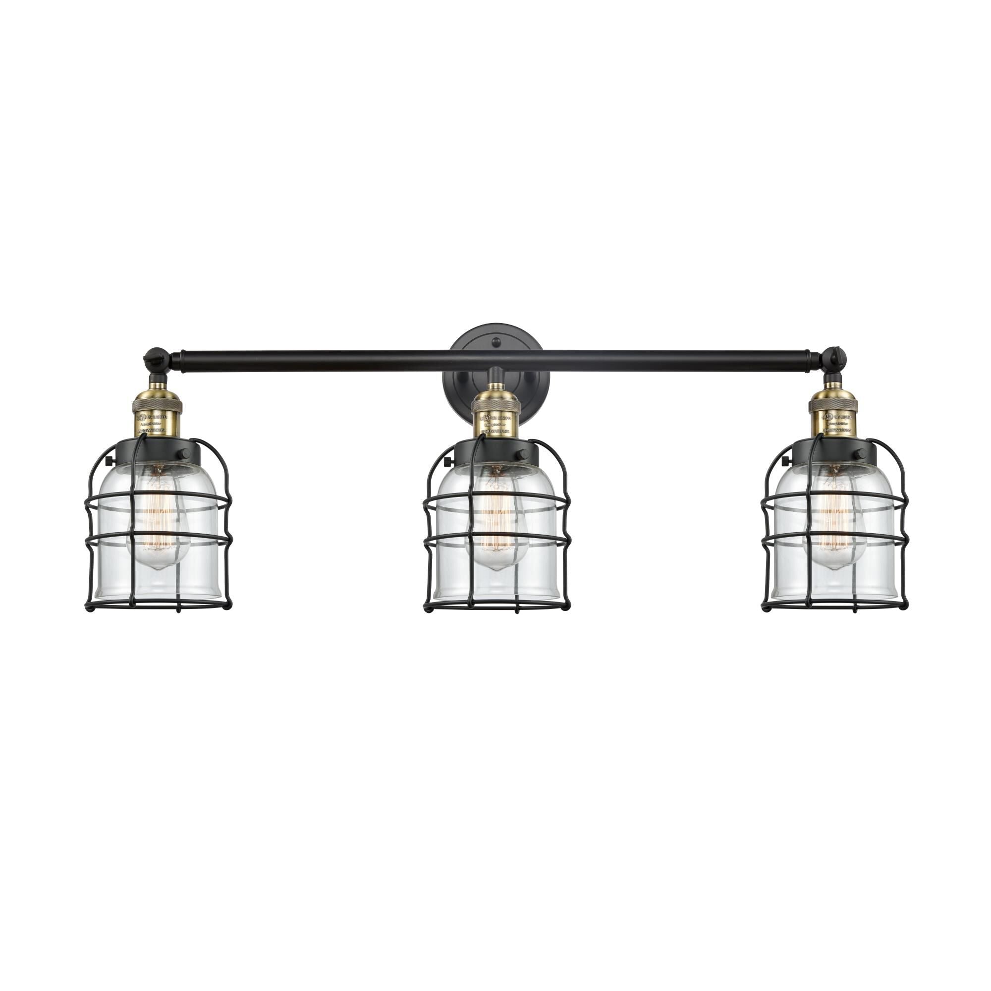 Innovations Lighting Bruno Marashlian Small Bell Cage 31 Inch 3 Light Bath Vanity Light Small Bell Cage - 205-BAB-G52-CE - Industrial