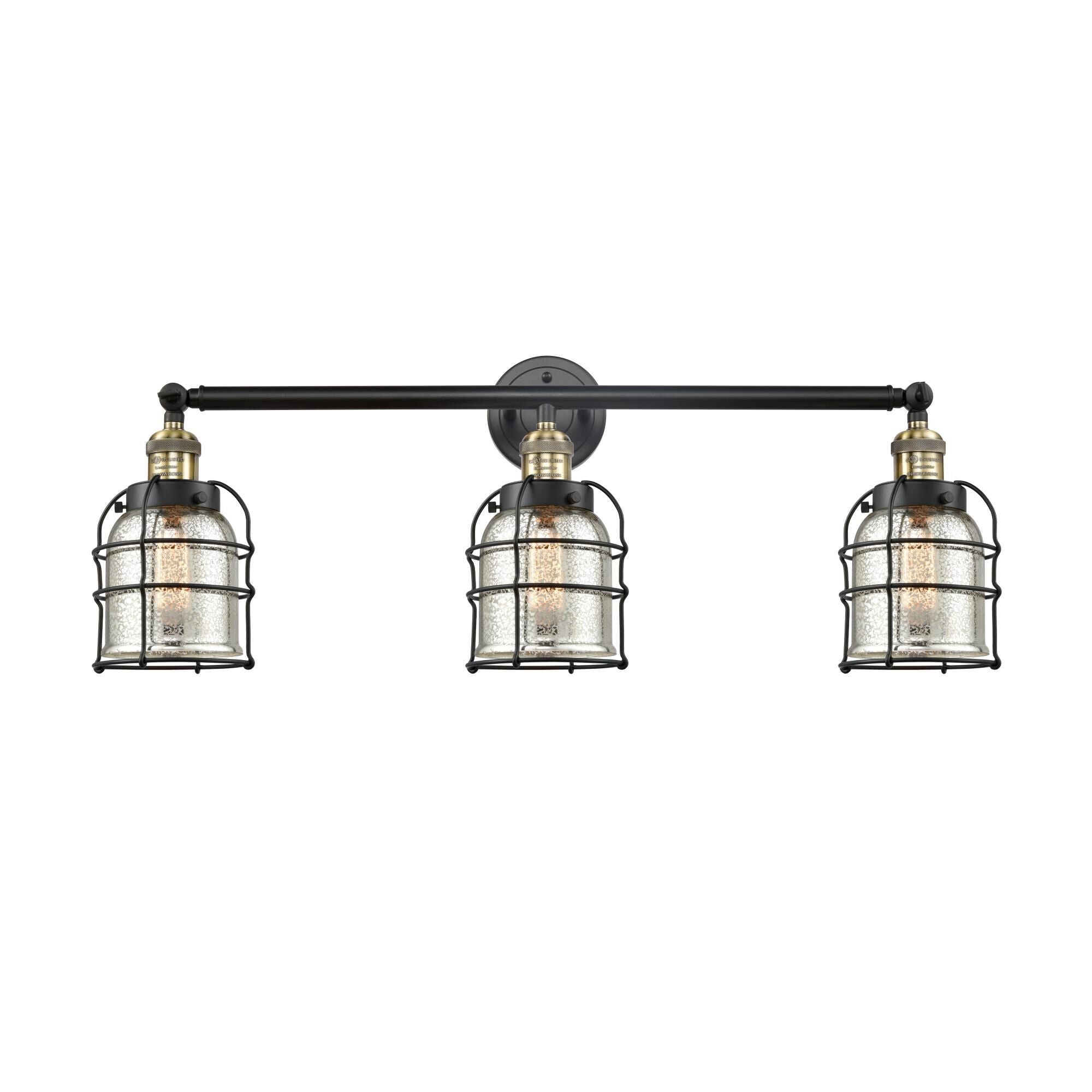 Innovations Lighting Bruno Marashlian Small Bell Cage 31 Inch 3 Light Bath Vanity Light Small Bell Cage - 205-BK-G53-CE - Industrial