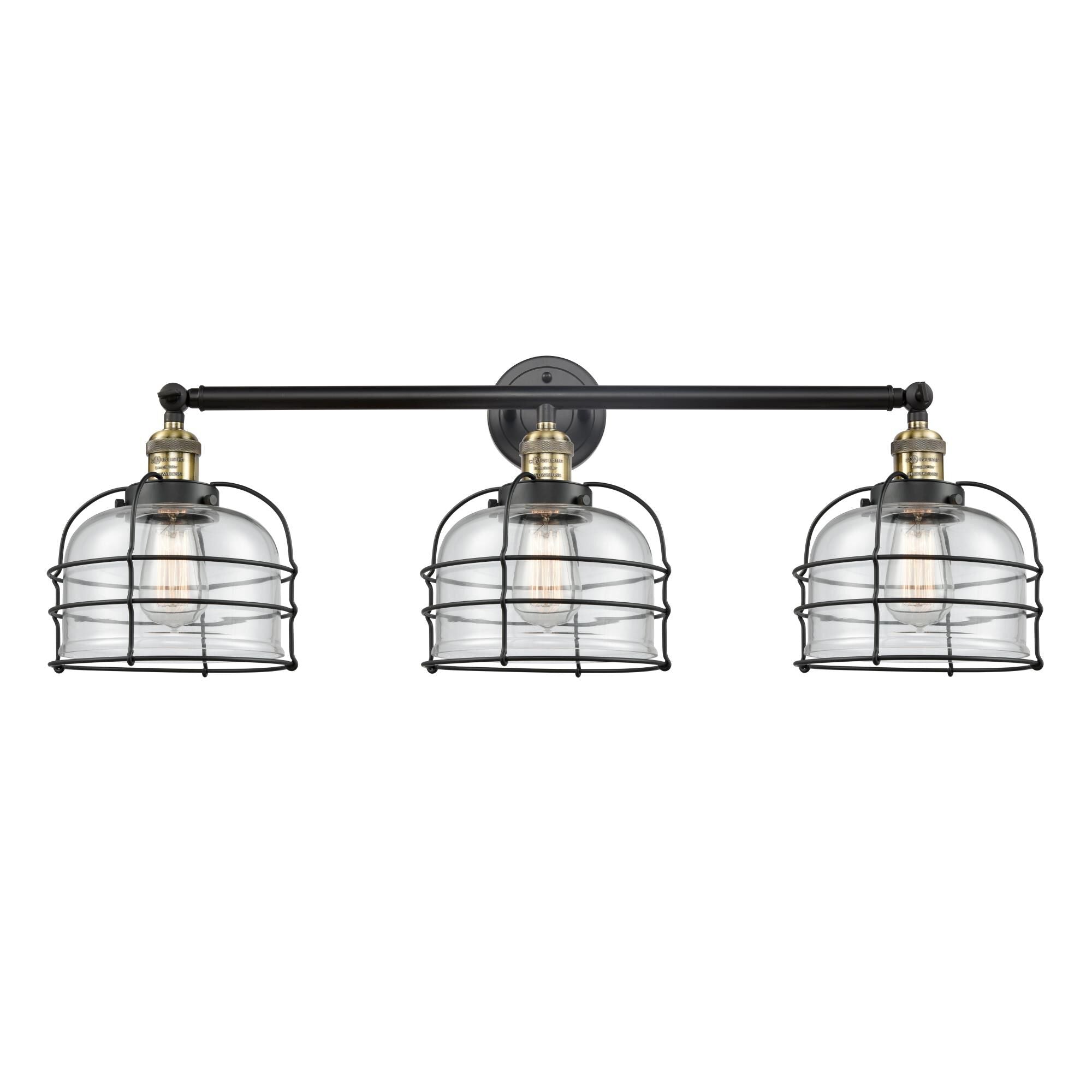 Innovations Lighting Bruno Marashlian Large Bell Cage 34 Inch 3 Light Bath Vanity Light Large Bell Cage - 205-BAB-G72-CE - Industrial