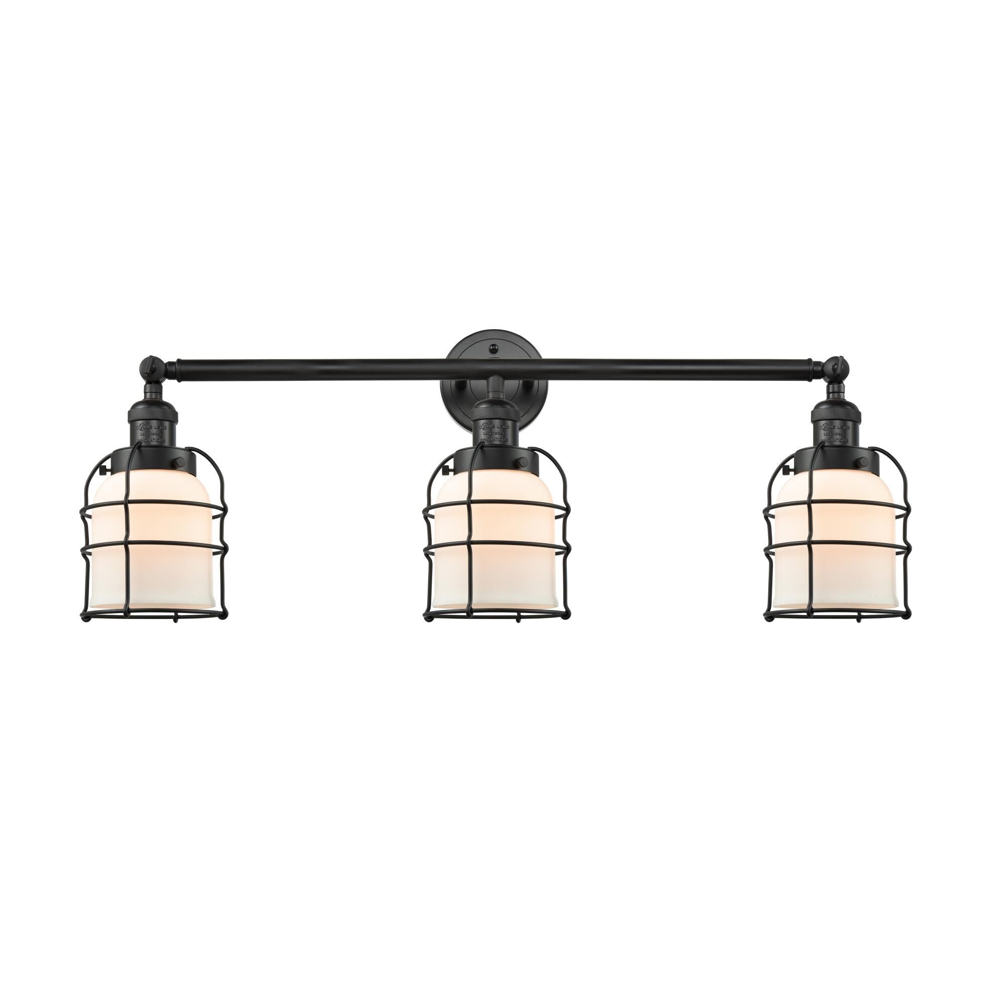 Innovations Lighting Bruno Marashlian Small Bell Cage 31 Inch 3 Light Bath Vanity Light Small Bell Cage - 205-BK-G51-CE - Industrial