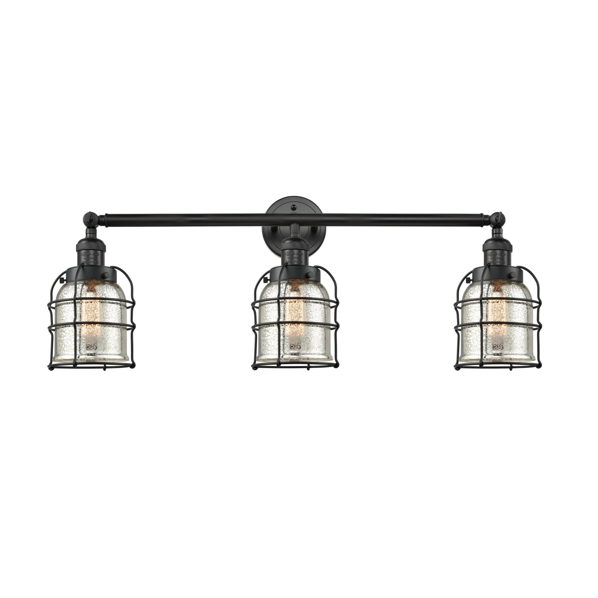 Innovations Lighting Bruno Marashlian Small Bell Cage 31 Inch 3 Light Bath Vanity Light Small Bell Cage - 205-BK-G58-CE - Industrial