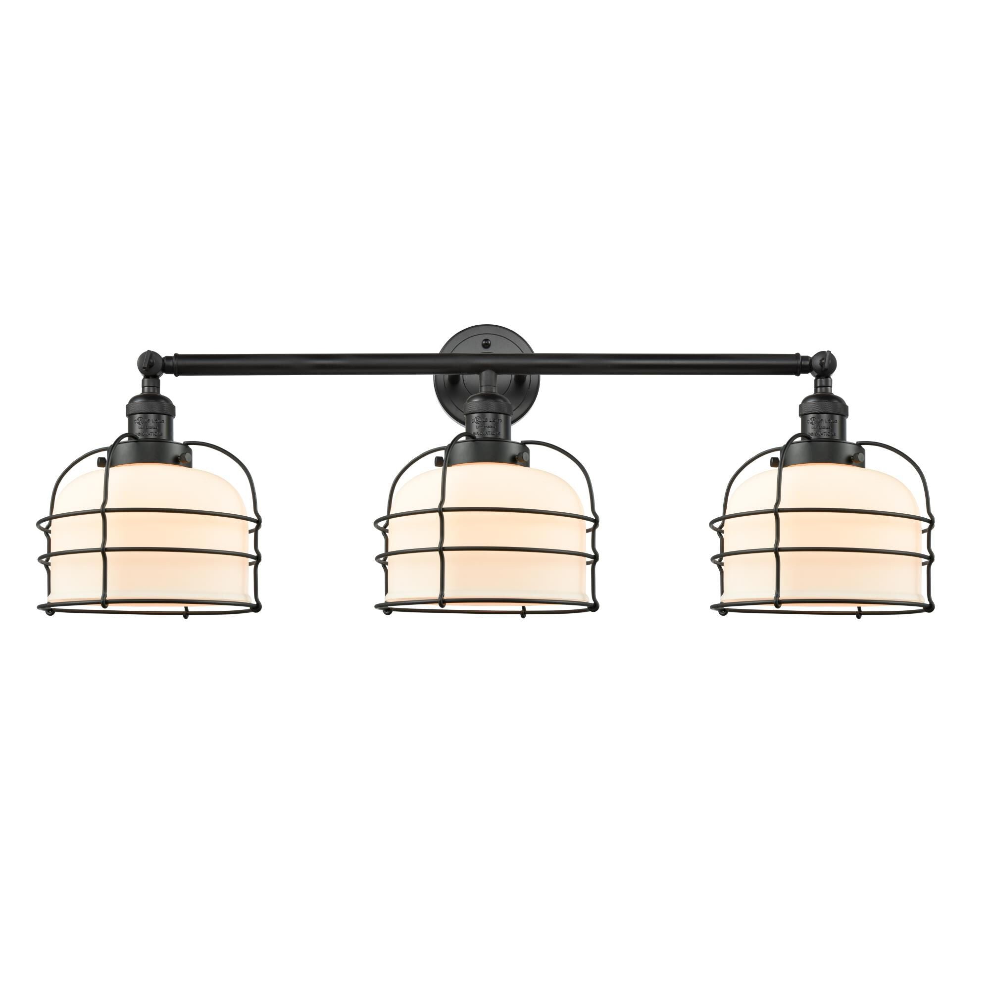 Innovations Lighting Bruno Marashlian Large Bell Cage 34 Inch 3 Light Bath Vanity Light Large Bell Cage - 205-BK-G71-CE - Industrial