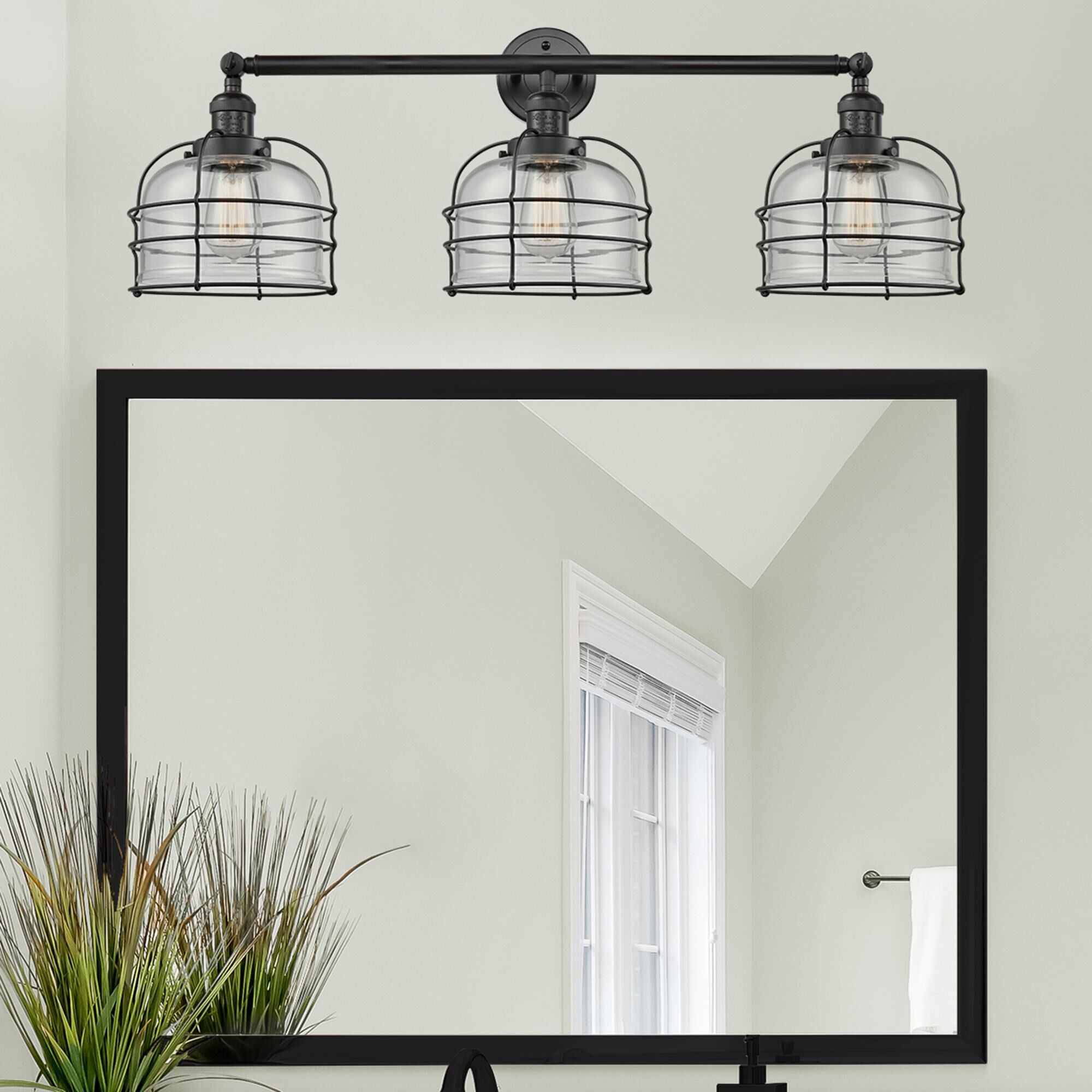 Innovations Lighting Bruno Marashlian Large Bell Cage 34 Inch 3 Light Bath Vanity Light Large Bell Cage - 205-BK-G72-CE - Industrial