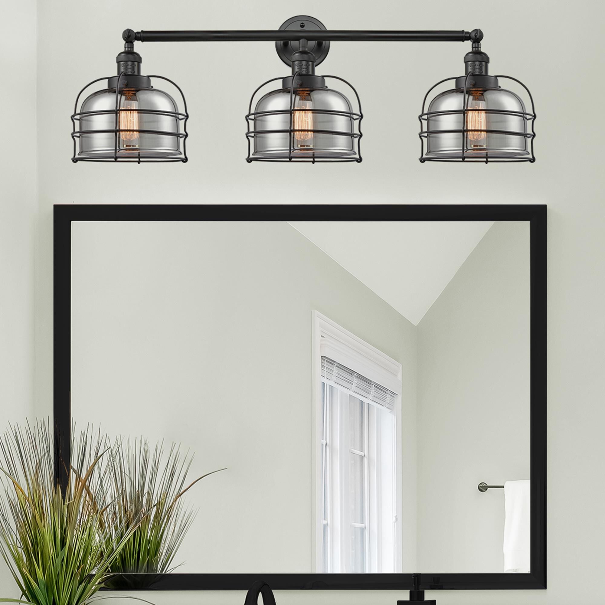 Innovations Lighting Bruno Marashlian Large Bell Cage 34 Inch 3 Light Bath Vanity Light Large Bell Cage - 205-BK-G73-CE - Industrial
