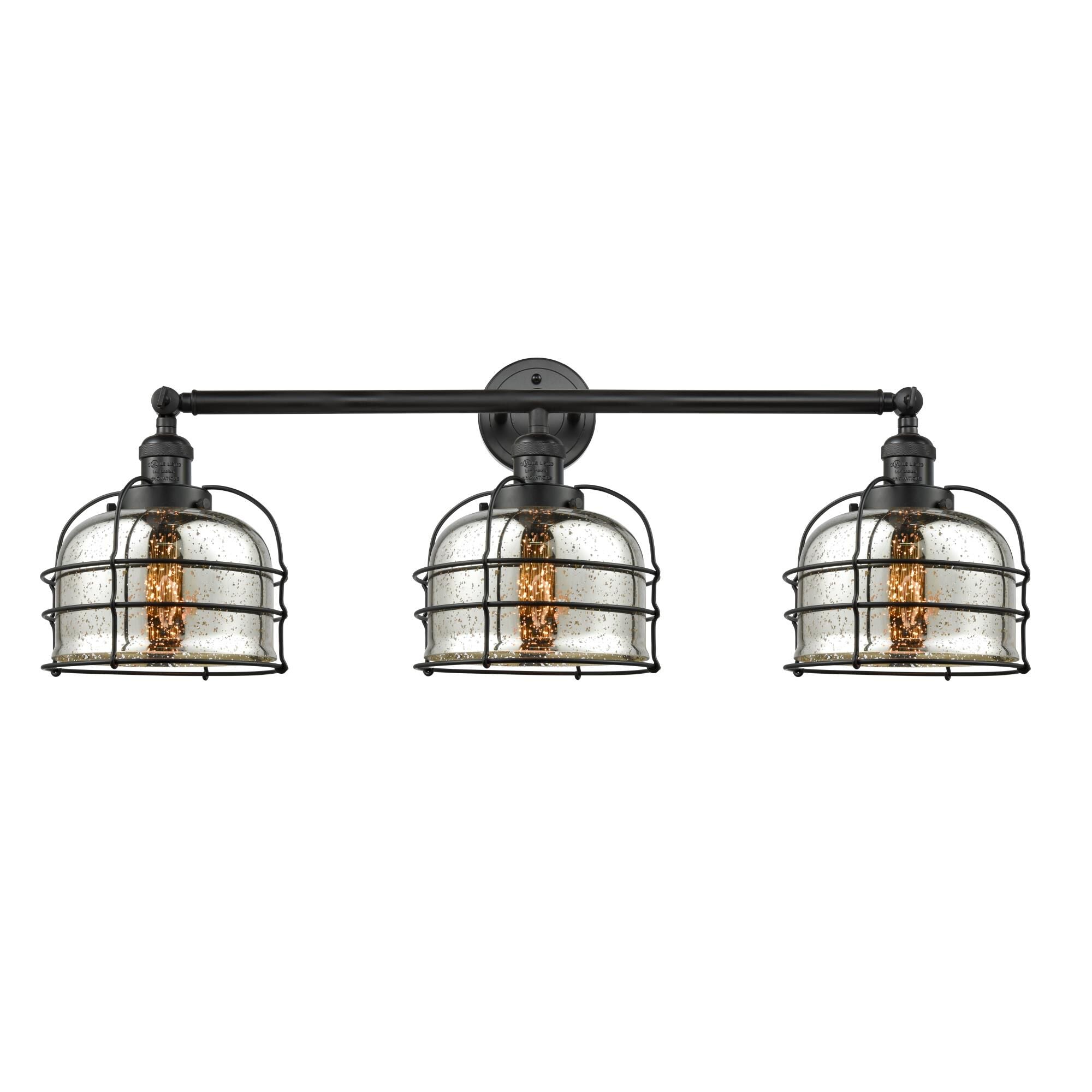 Innovations Lighting Bruno Marashlian Large Bell Cage 34 Inch 3 Light Bath Vanity Light Large Bell Cage - 205-BK-G78-CE - Industrial
