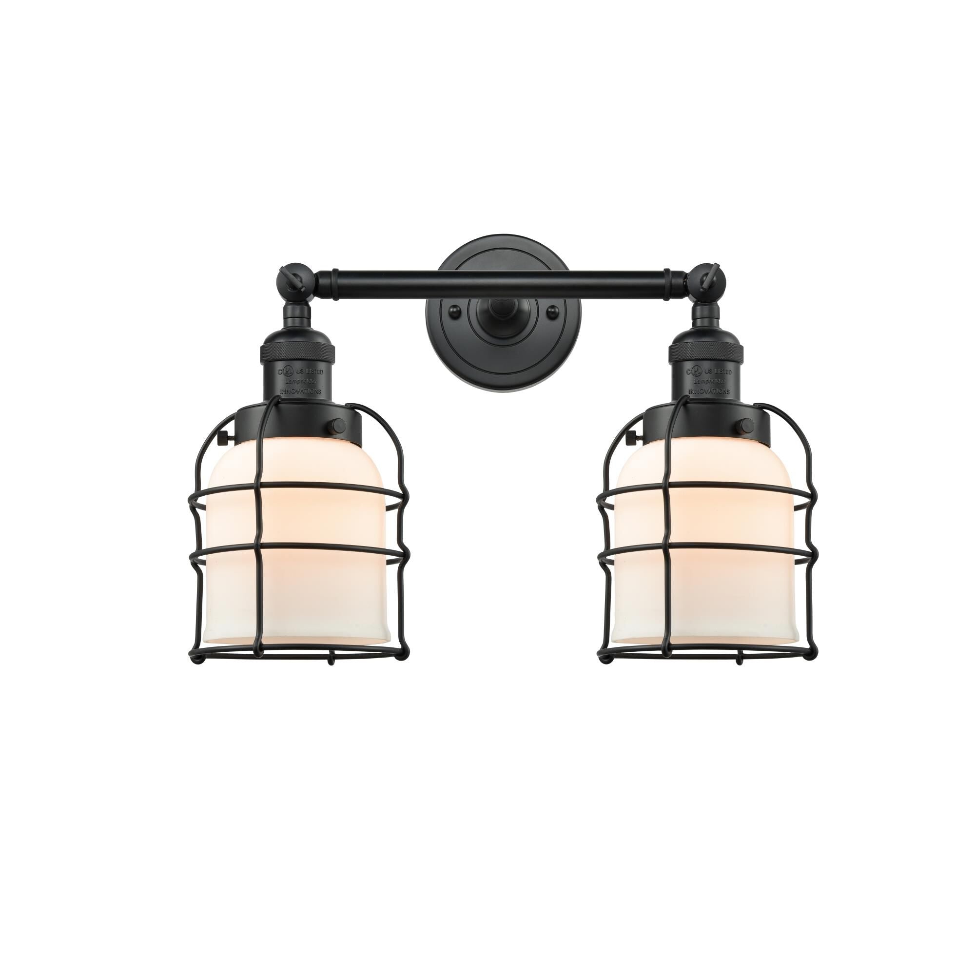 Innovations Lighting Bruno Marashlian Small Bell Cage 16 Inch 2 Light Bath Vanity Light Small Bell Cage - 208-BK-G51-CE - Restoration-Vintage