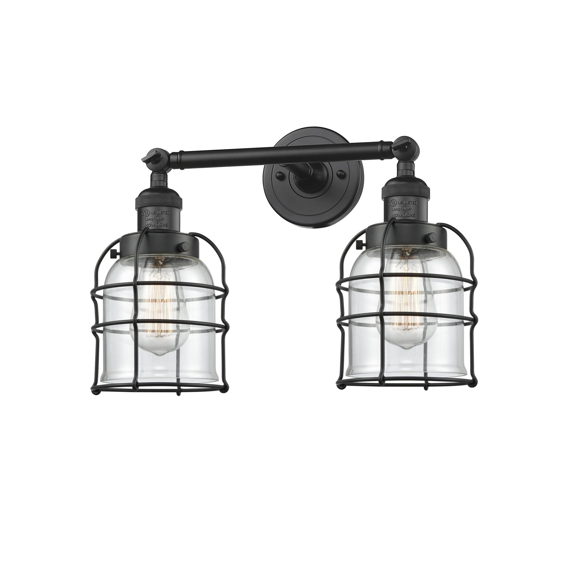 Innovations Lighting Bruno Marashlian Small Bell Cage 16 Inch 2 Light Bath Vanity Light Small Bell Cage - 208-BK-G52-CE - Restoration-Vintage