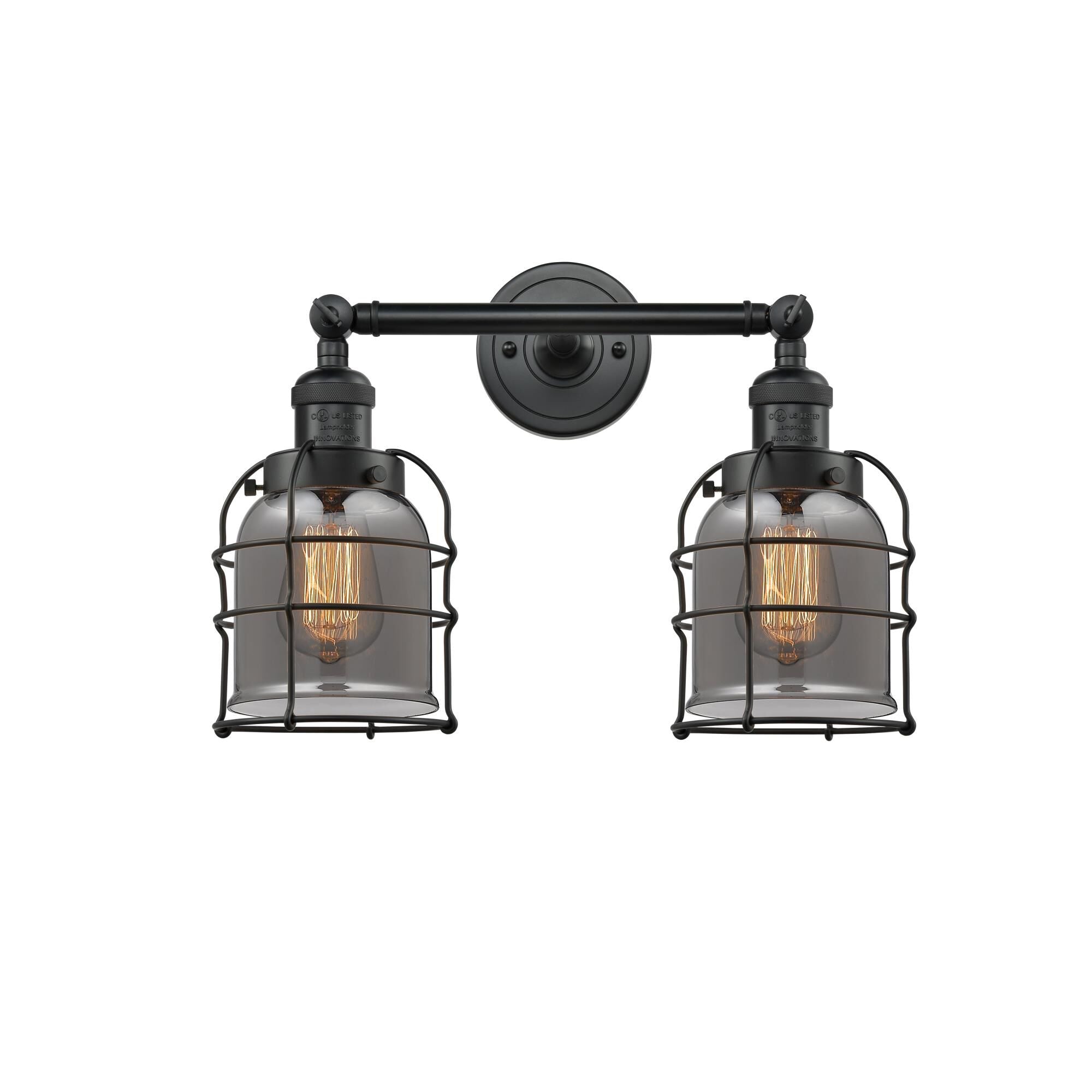Innovations Lighting Bruno Marashlian Small Bell Cage 16 Inch 2 Light Bath Vanity Light Small Bell Cage - 208-BK-G53-CE - Restoration-Vintage