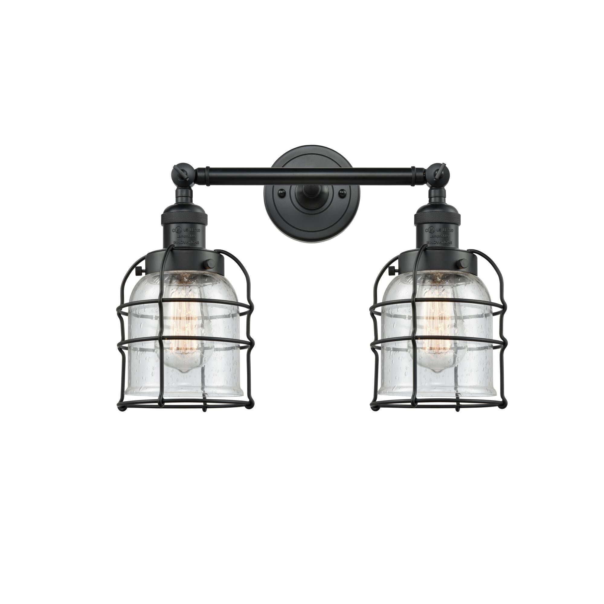 Innovations Lighting Bruno Marashlian Small Bell Cage 16 Inch 2 Light Bath Vanity Light Small Bell Cage - 208-BK-G54-CE - Restoration-Vintage