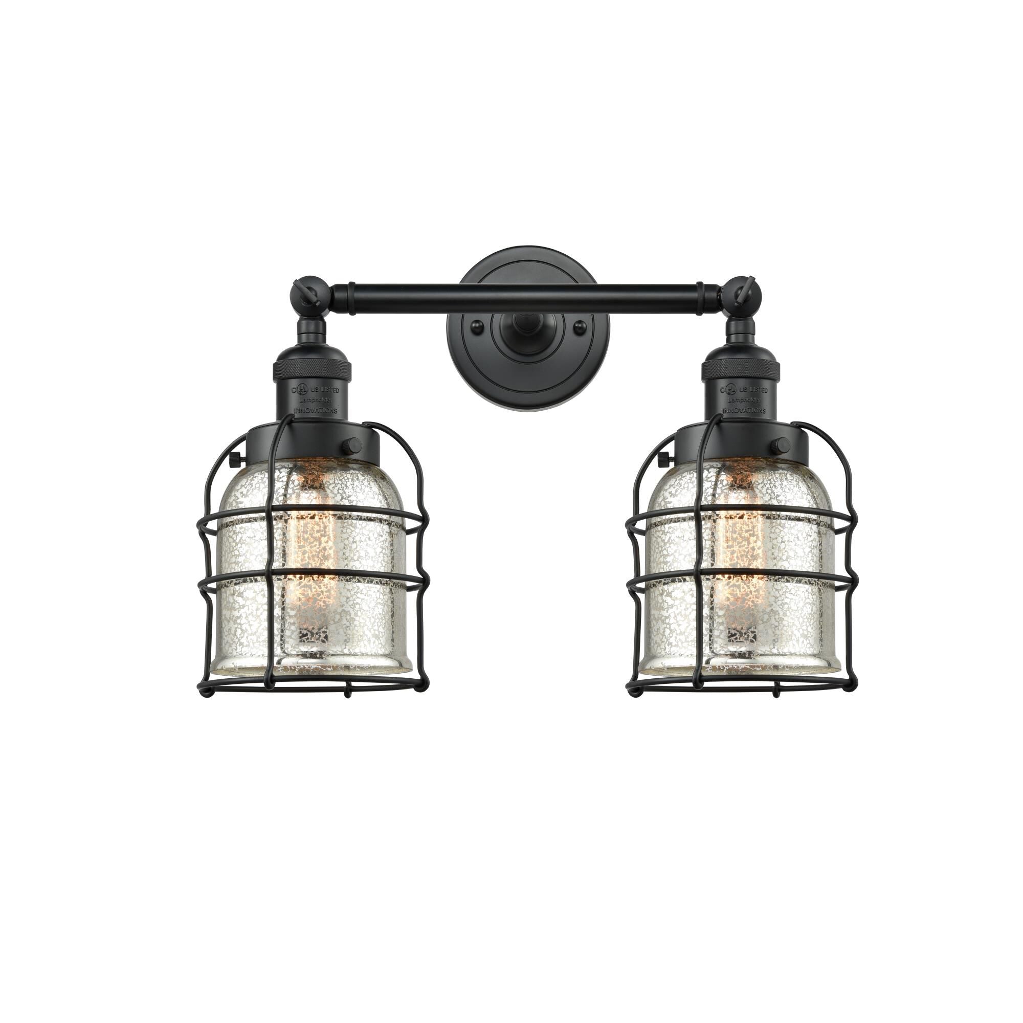 Innovations Lighting Bruno Marashlian Small Bell Cage 16 Inch 2 Light Bath Vanity Light Small Bell Cage - 208-BK-G58-CE - Restoration-Vintage