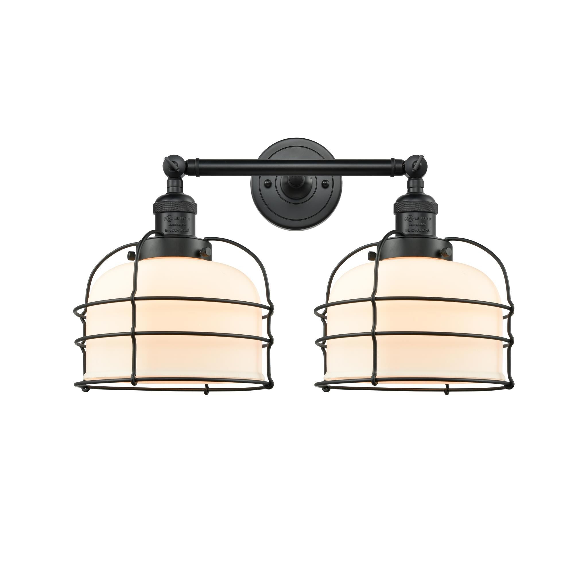 Innovations Lighting Bruno Marashlian Large Bell Cage 19 Inch 2 Light Bath Vanity Light Large Bell Cage - 208-BK-G71-CE - Restoration-Vintage