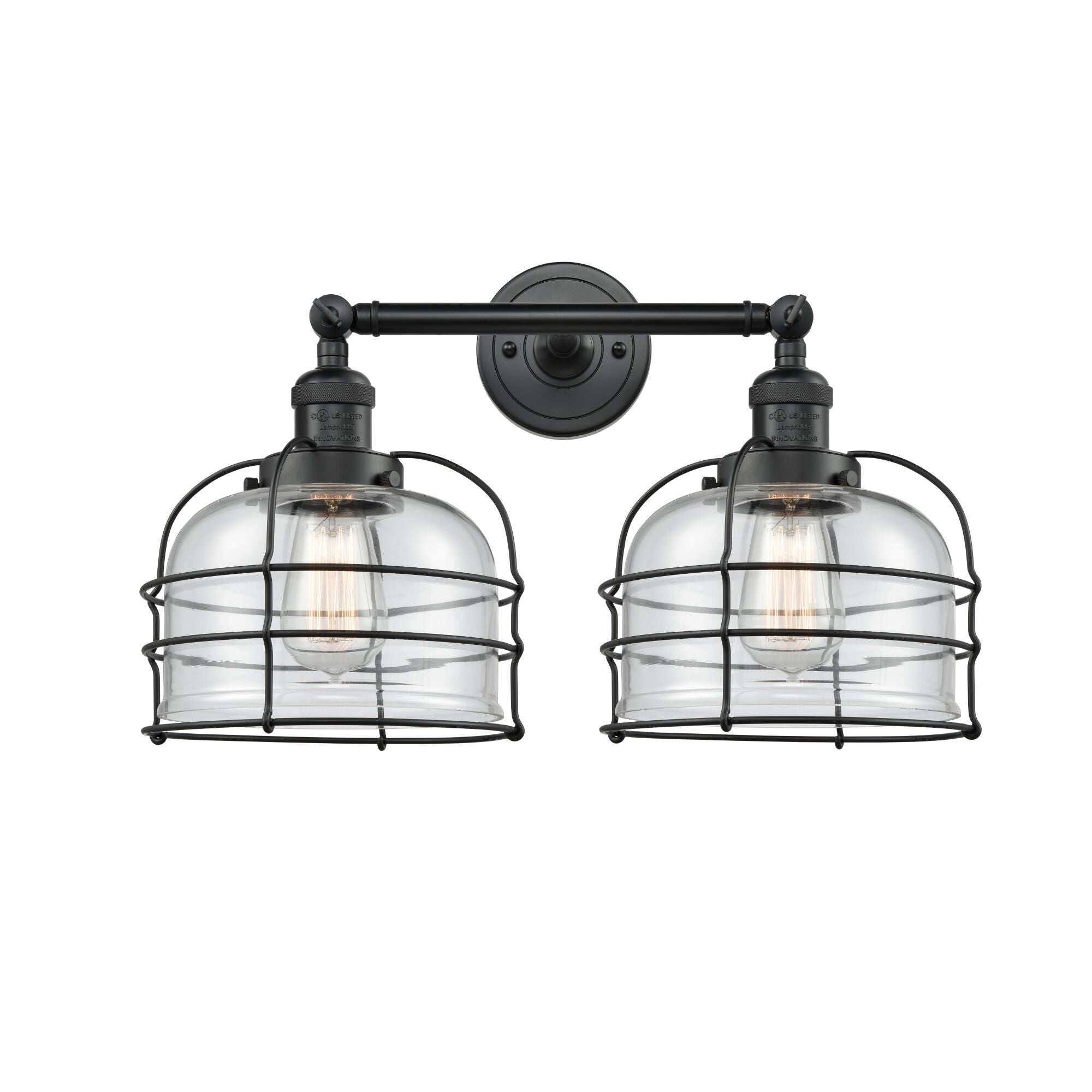 Innovations Lighting Bruno Marashlian Large Bell Cage 19 Inch 2 Light Bath Vanity Light Large Bell Cage - 208-BK-G72-CE - Restoration-Vintage